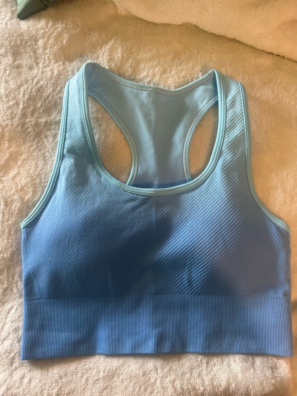 LA Gear Seamless Ribbed Racerback Sports Bra Light Blue Ombre Size 8